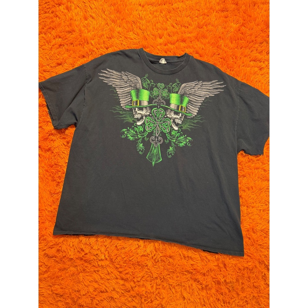 Gildan St Patricks Day Skulls Leprechaun Hat Celtic Cross T-Shirt Mens XL Black